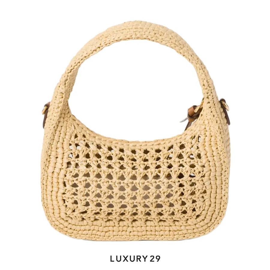 Miu Miu Wander Woven Fabric Hobo Bag Beige/Cognac MIU MIU