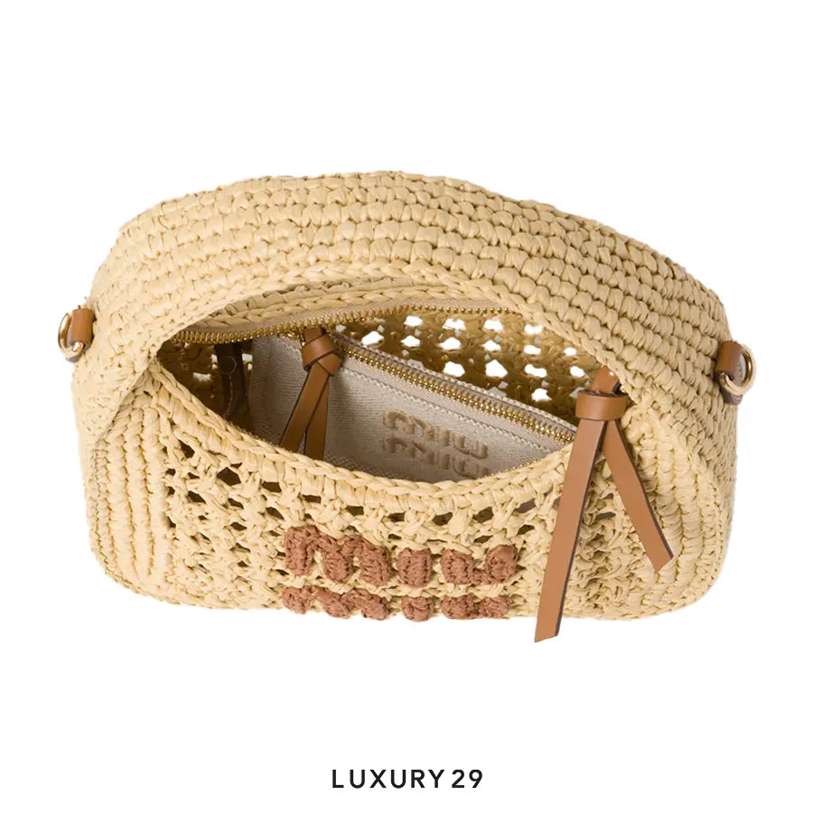 Miu Miu Wander Woven Fabric Hobo Bag Beige/Cognac MIU MIU