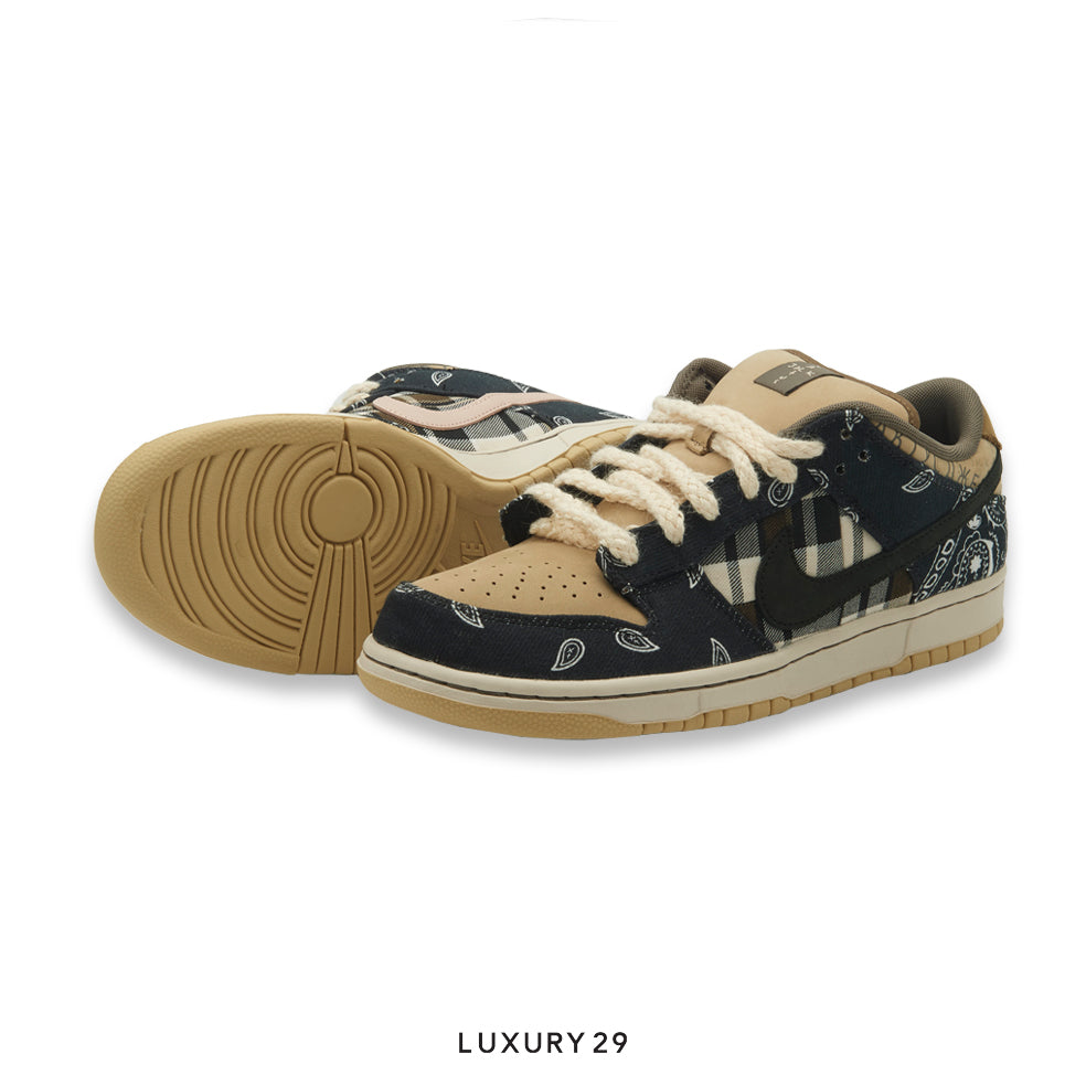 Pair of sneakers with a patterned design on a white background