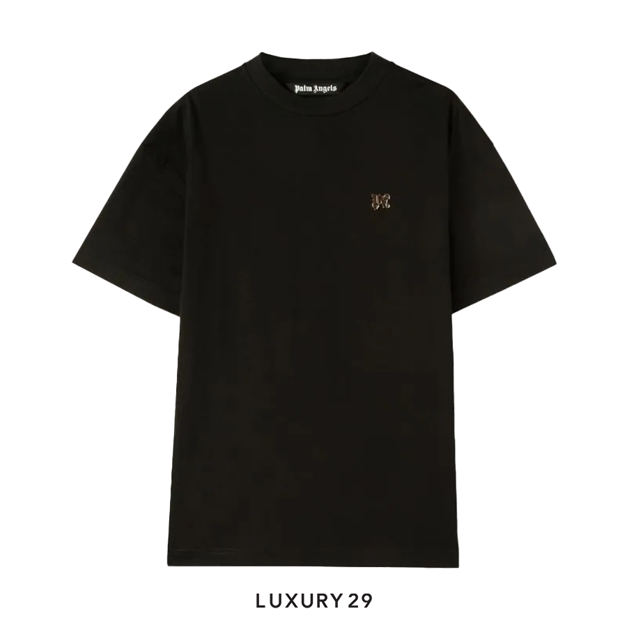 Palm Angels MONOGRAM PIN T-SHIRT BLACK GOLD PALM ANGELS