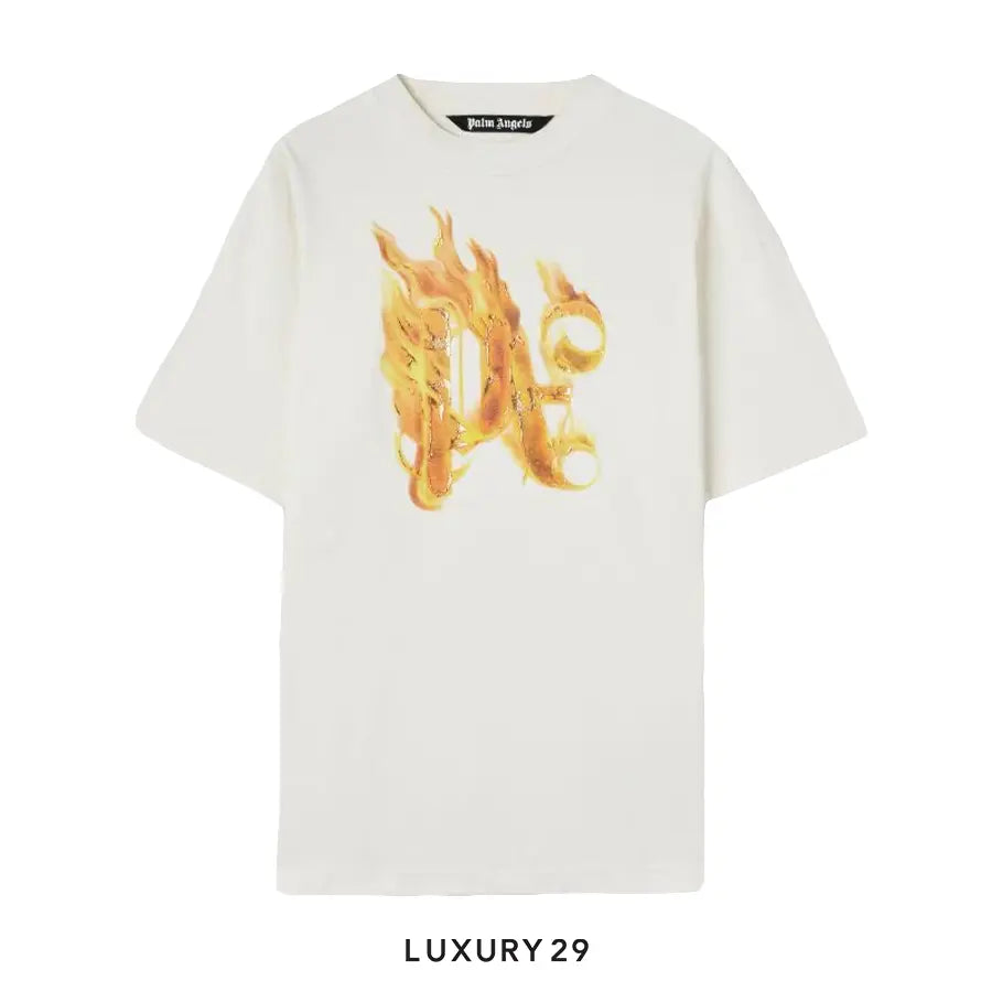 Palm Angels BURNING MONOGRAM T-SHIRT OFF WHITE GOLD