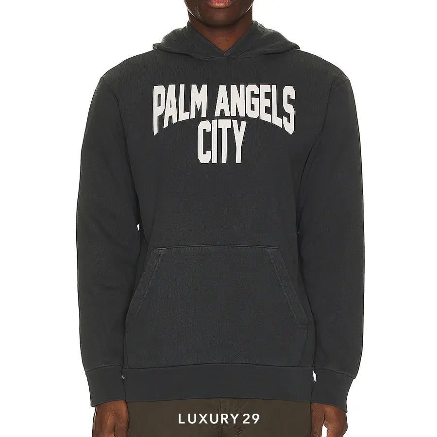 Palm Angels City Hoodie Dark Grey White PALM ANGELS