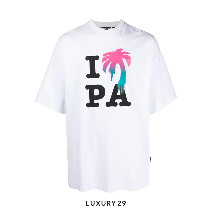 Palm Angels Logo Print T-Shirt White Multicolor