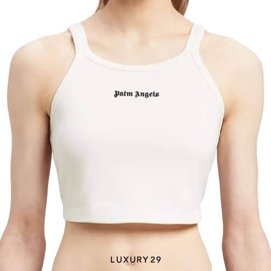 Palm Angels logo-print cotton tank top off-white/black PALM ANGELS