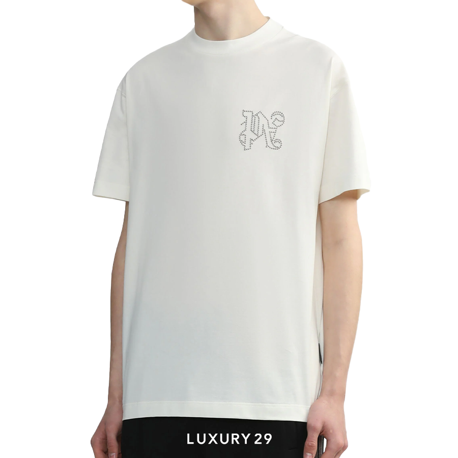 Palm Angels stud-logo T-shirt cream white PALM ANGELS