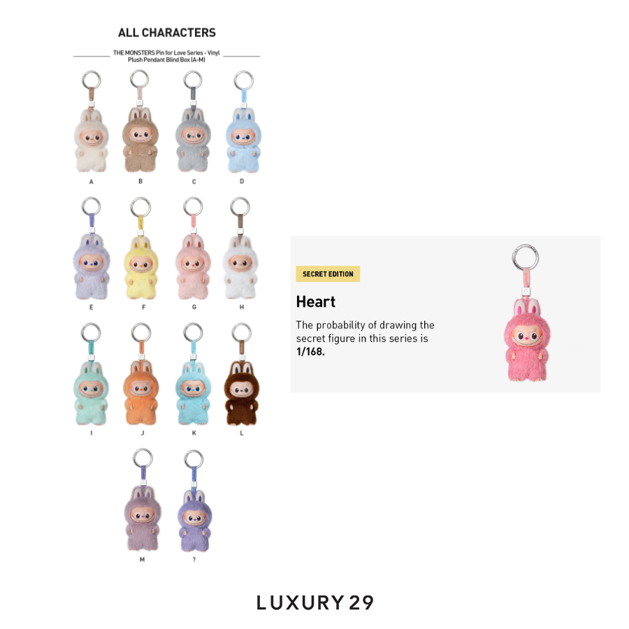 Pop Mart THE MONSTERS - Pin For Love Series Vinyl Plush Pendant Blind Box (A-M) Heart Secret POP MART Luxury29