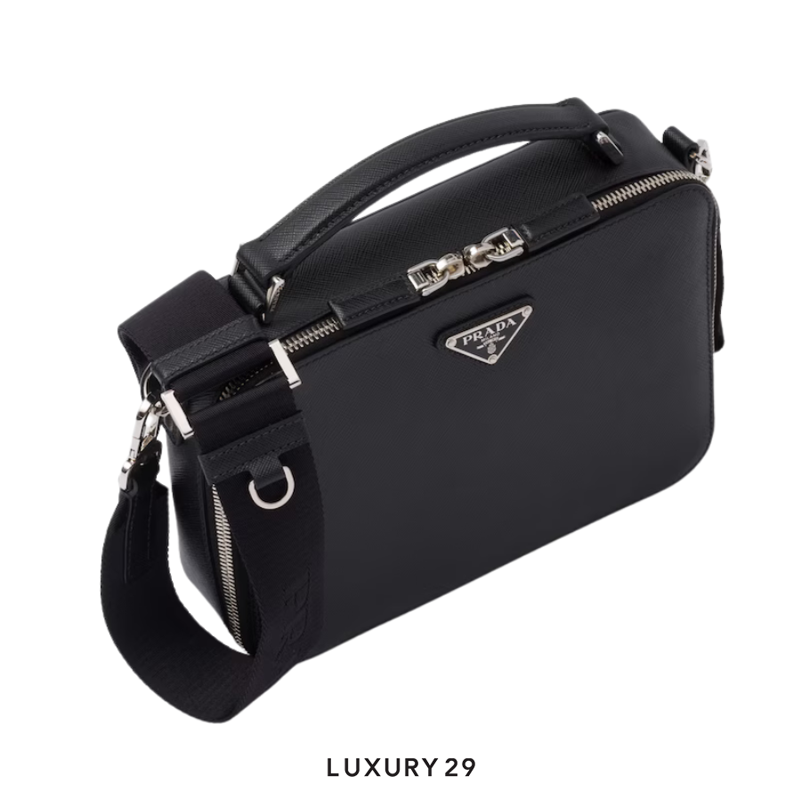 Prada Medium Prada Brique Saffiano leather bag Black PRADA