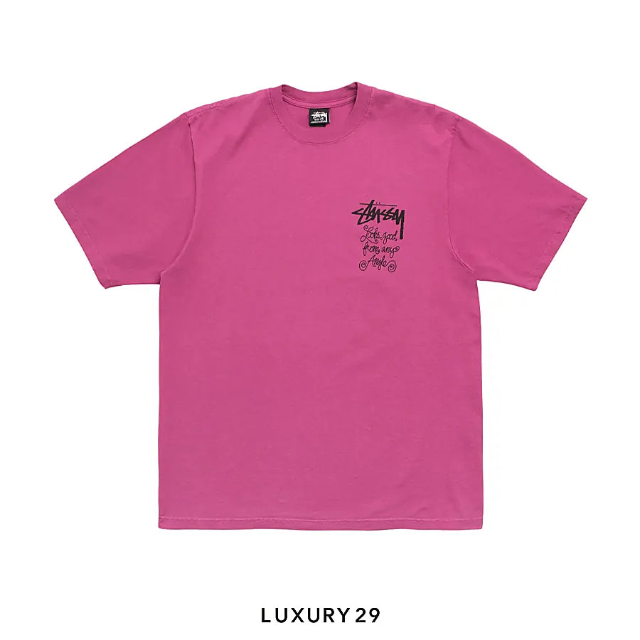 STUSSY ANY ANGLE TEE PIGMENT DYED BERRY