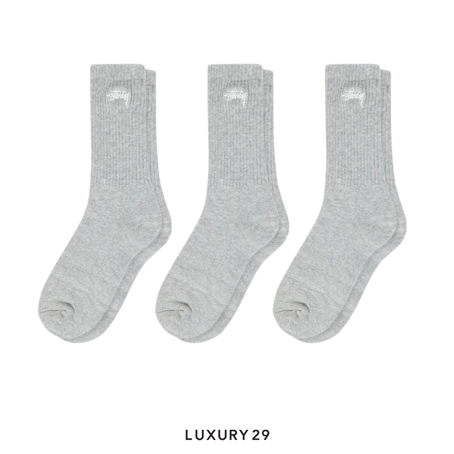 STUSSY CREW SOCKS 3 PACK GREY HEATER STUSSY