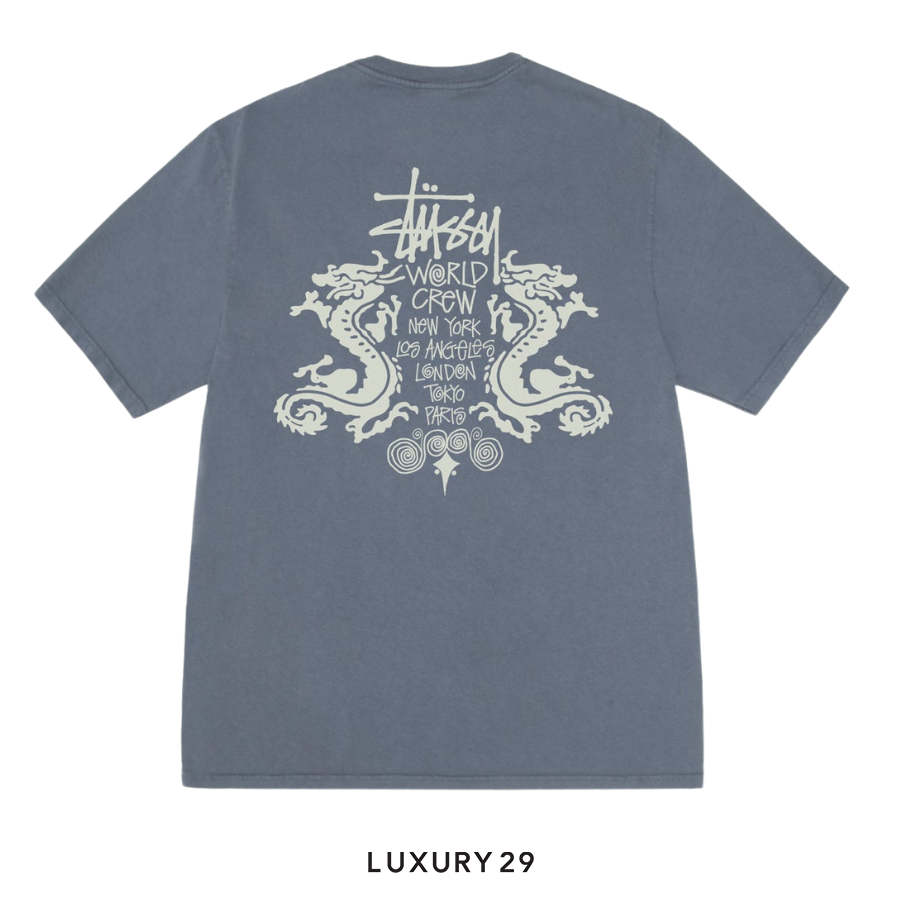 STUSSY DOUBLE DRAGON TEE PIGMENT DYED NAVY STUSSY