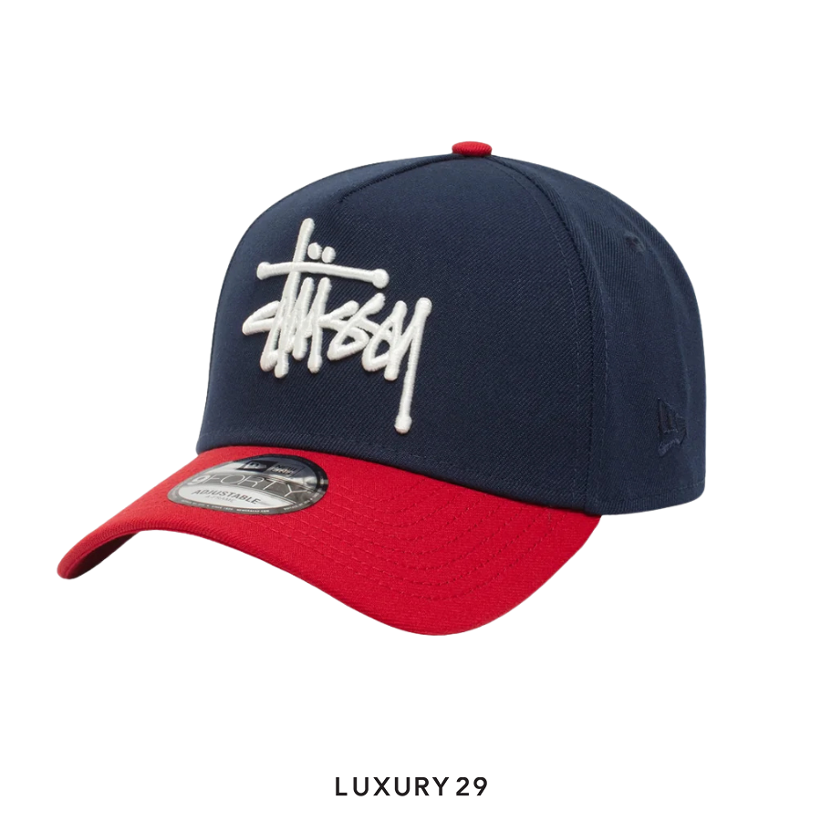 STUSSY NEW ERA 9TWENTY BASIC STRAPBACK NAVY/RED STUSSY