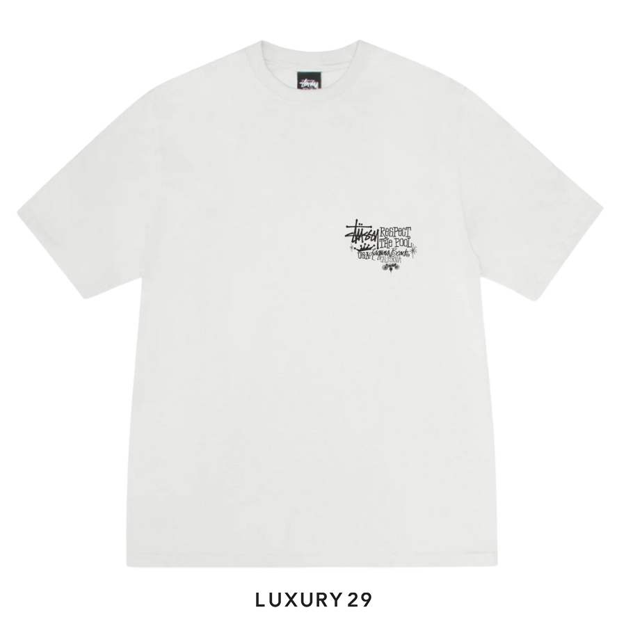 STUSSY RESPECT THE POOL TEE PIGMENT DYED WIHTE STUSSY