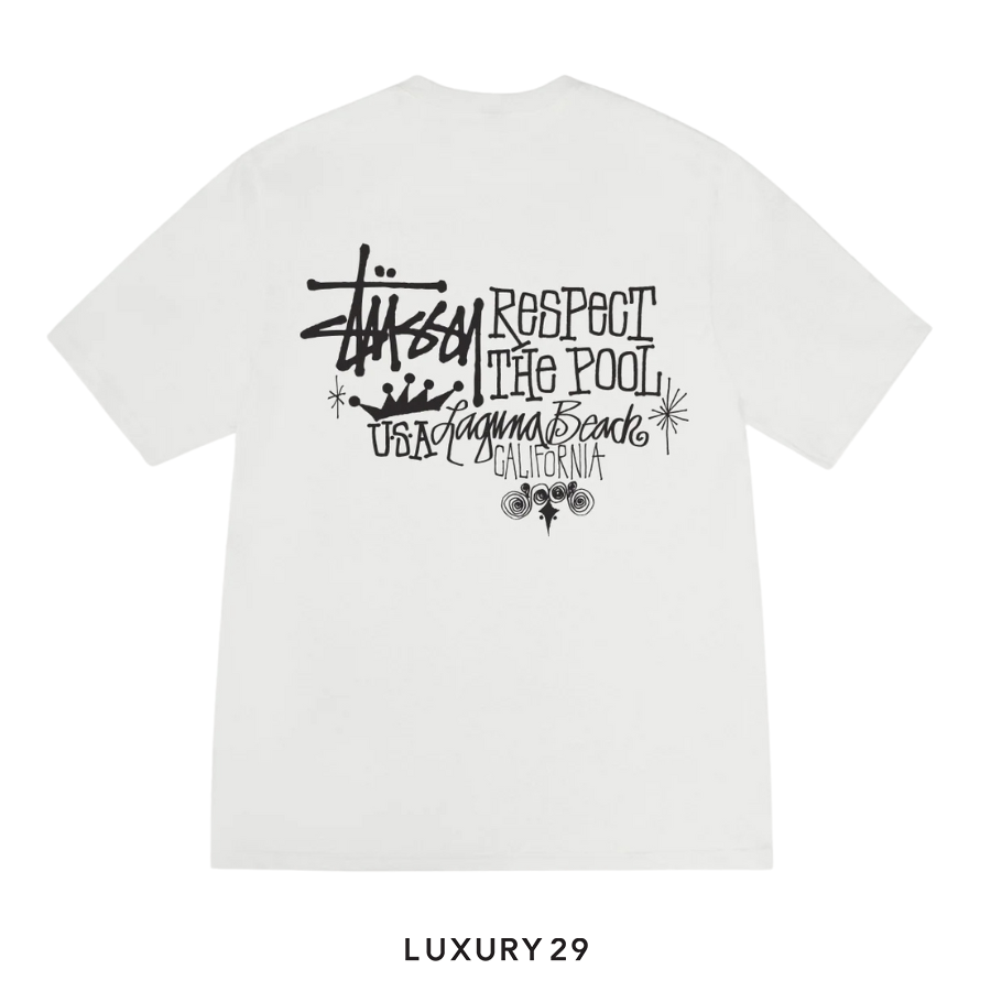 STUSSY RESPECT THE POOL TEE PIGMENT DYED WIHTE STUSSY