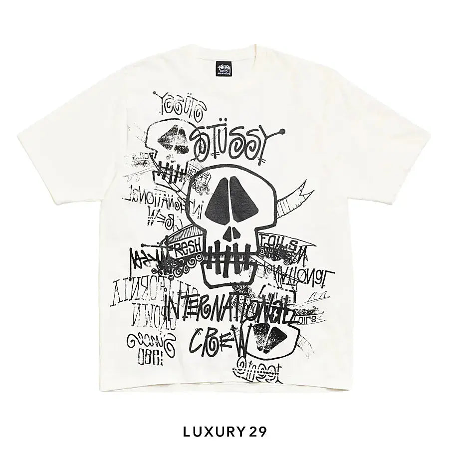 STUSSY SKULLS TEE PIGMENT DYED NATURAL