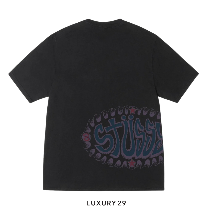 STUSSY WAVE OVAL TEE PIGMENT DYED BLACK STUSSY