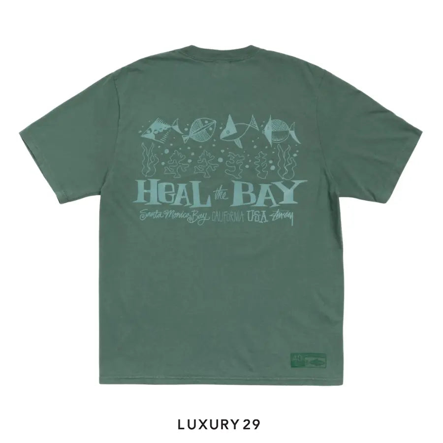 Stussy HEAL THE BAY 40 TEE PIGMENT DYED Green