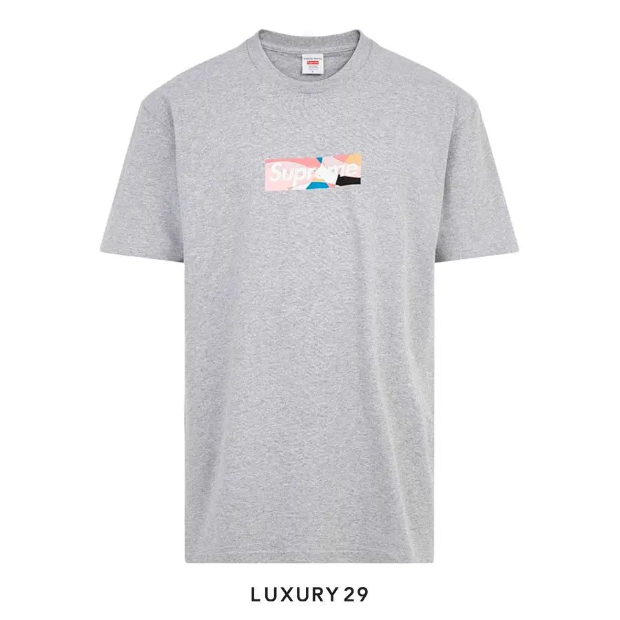 Supreme Emilio Pucci Box Logo Tee Heather Grey/Dusty Pink SUPREME