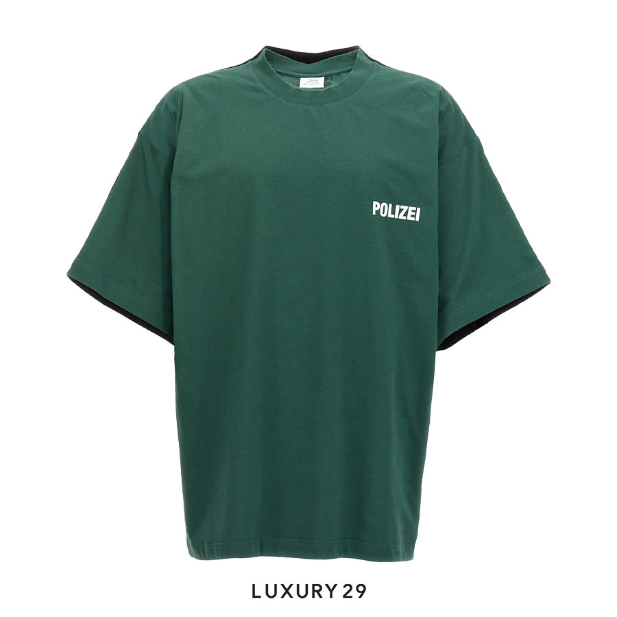 VETEMENTS logo-print Polizie cotton T-shirt Green/Black VETEMENTS
