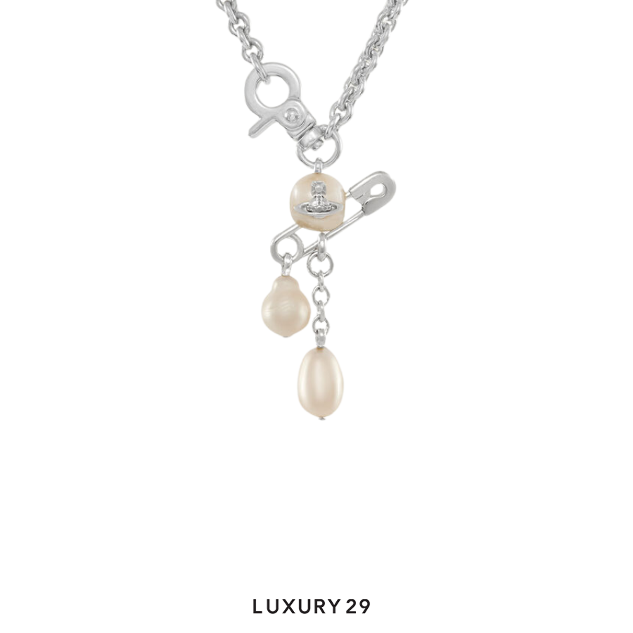 VIVIENNE WESTWOOD Man. Claude Small Pendant Necklace Platinum/Creamrose Pearl Brass VIVIENNE WESTWOOD