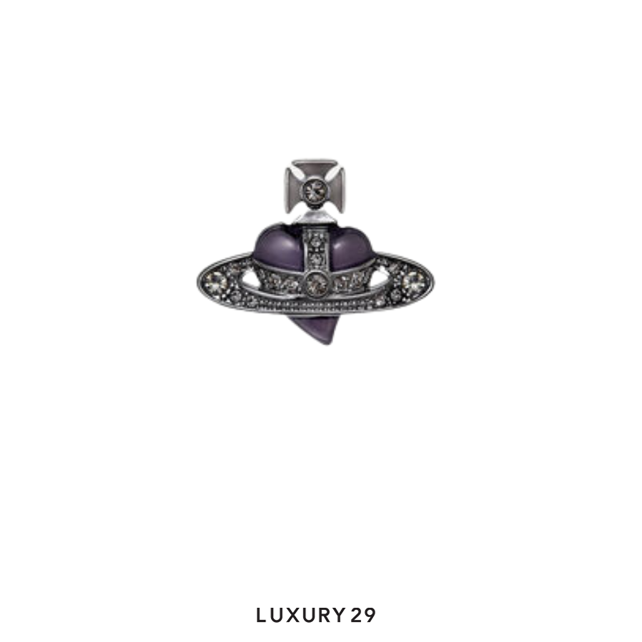 VIVIENNE WESTWOOD  Man. Diamante Heart Single Stud Puthenium/Platinum/Bla Brass VIVIENNE WESTWOOD