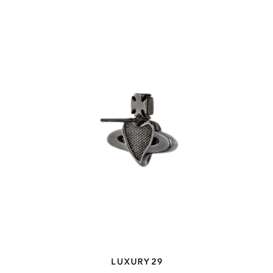 VIVIENNE WESTWOOD  Man. Diamante Heart Single Stud Puthenium/Platinum/Bla Brass VIVIENNE WESTWOOD
