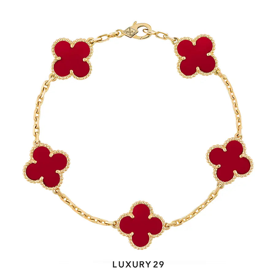 Van Cleef & Arpels Vintage Alhambra Bracelet, 5 motifs 18K yellow gold, Camelian VAN CLEEF & ARPELS