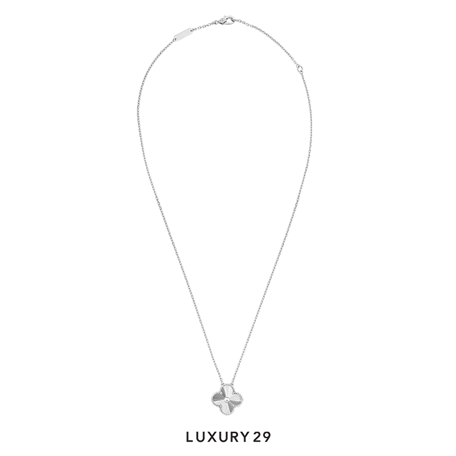 Van Cleef & Arpels Vintage Alhambra pendant, guilloche rhodium plated 18K white gold Van Cleef & Arpels VAN CLEEF & ARPELS