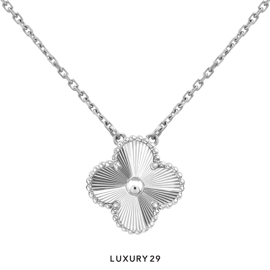Van Cleef & Arpels Vintage Alhambra pendant, guilloche rhodium plated 18K white gold Van Cleef & Arpels VAN CLEEF & ARPELS