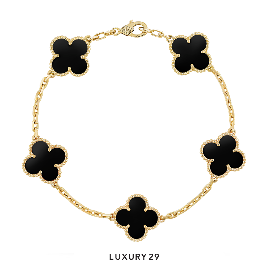Van Cleef & Arpels Vintage Alhamvra Bracelet 5 motifs 18K Yellow Gold, Onyx VAN CLEEF & ARPELS