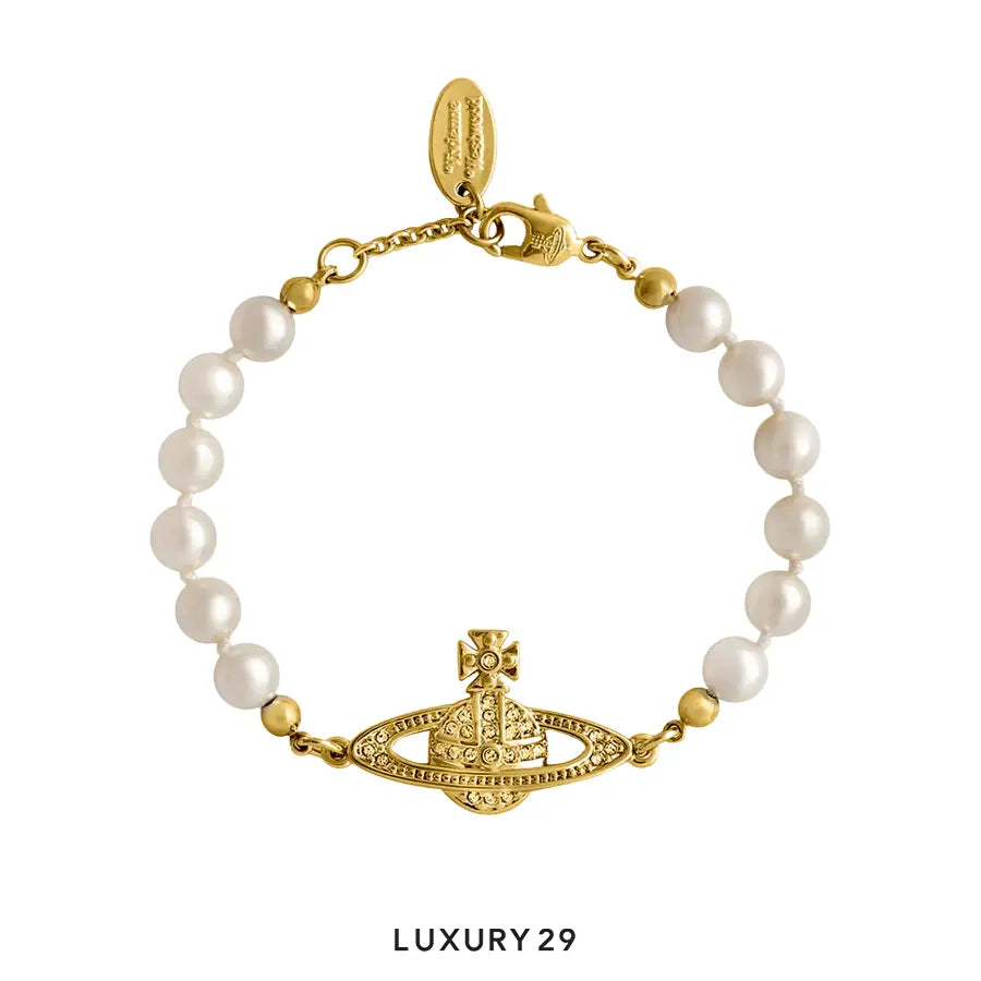 Vivienne Westwood Mini Bas Relief Bracelet Gold Light Colorado Topaz Pearl