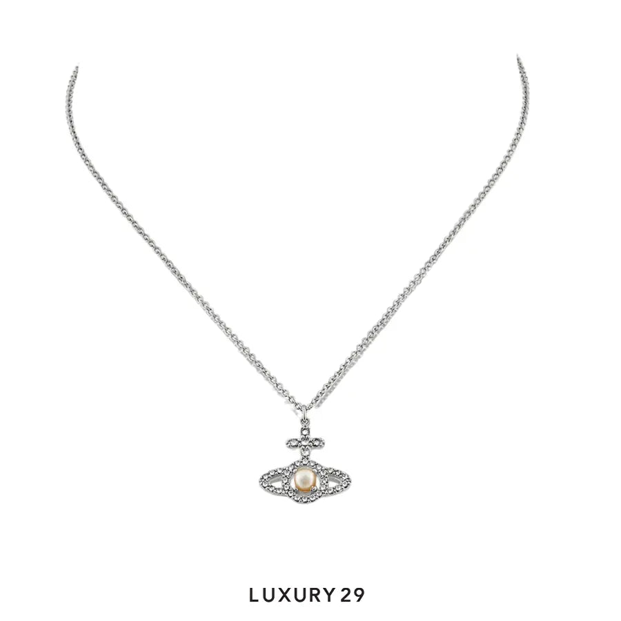 Vivienne Westwood OLYMPIA PEARL PENDANT Platinum/Creamrose pearl /White CZ