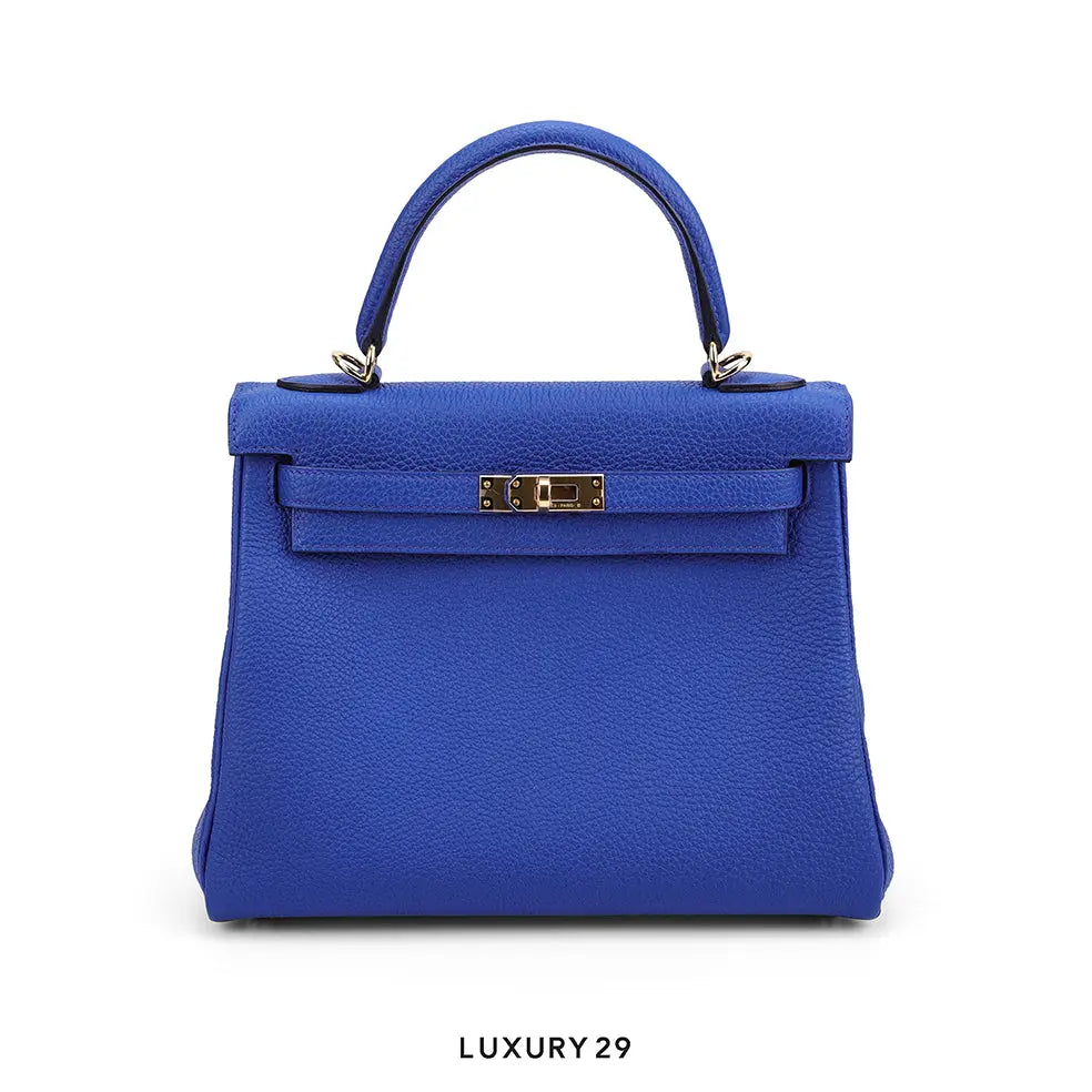 Hermes Kelly Retourne 25 Bleu Royal Verso Togo Gold Hardware / U Stamp