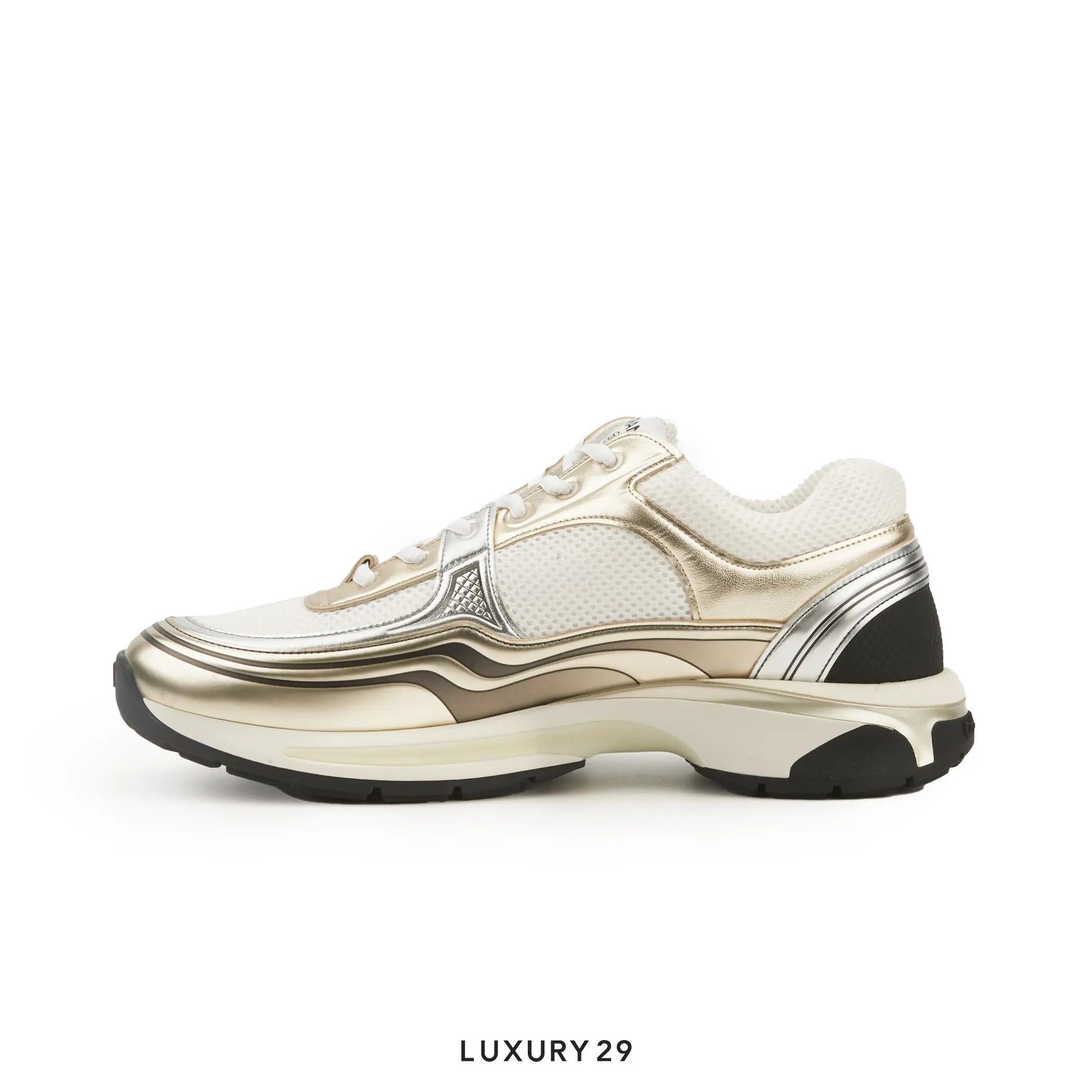 Chanel Trainers Fabric & Laminated Gold CHANEL