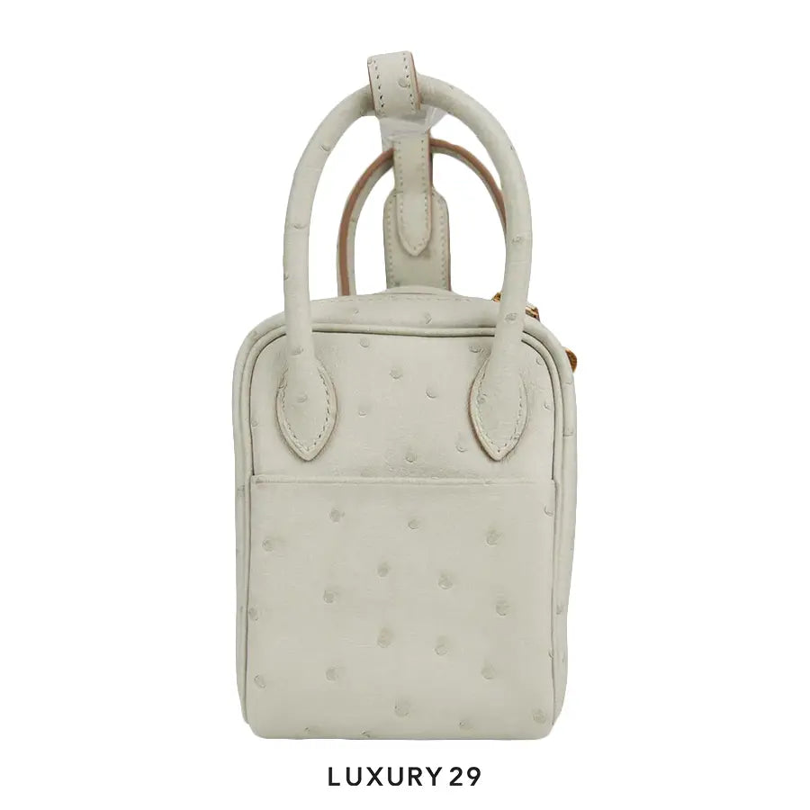 Hermes Mini Lindy Gris Perle Ostrich Gold Hardware / U Stamp HERMES