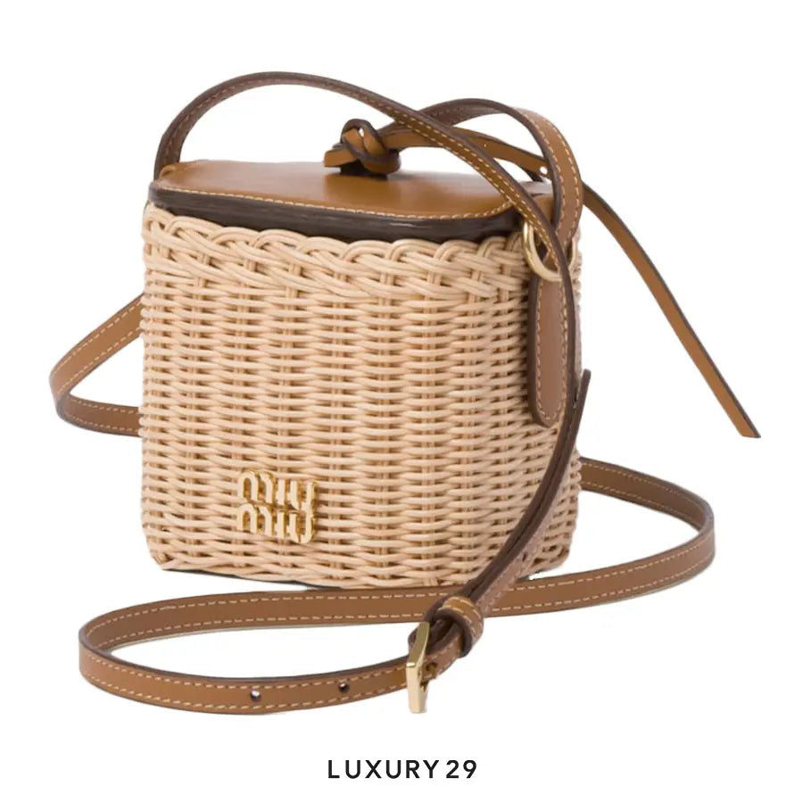 Miu Miu Woven Fabric and Leather Micro-Bag Tan/Caramel MIU MIU