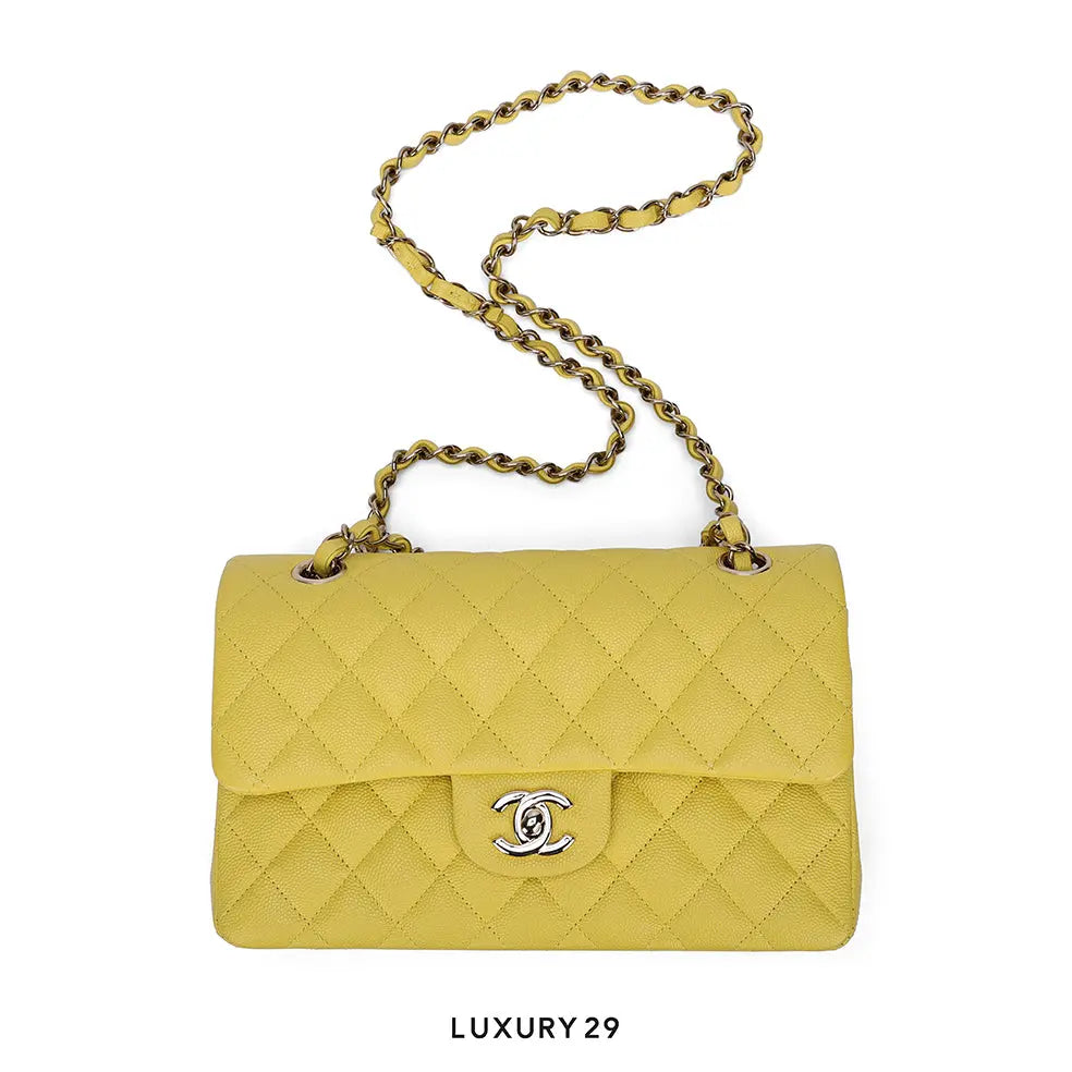 Chanel Small Classic Double Flap Bag Yellow Caviar Light Gold Hardware CHANEL