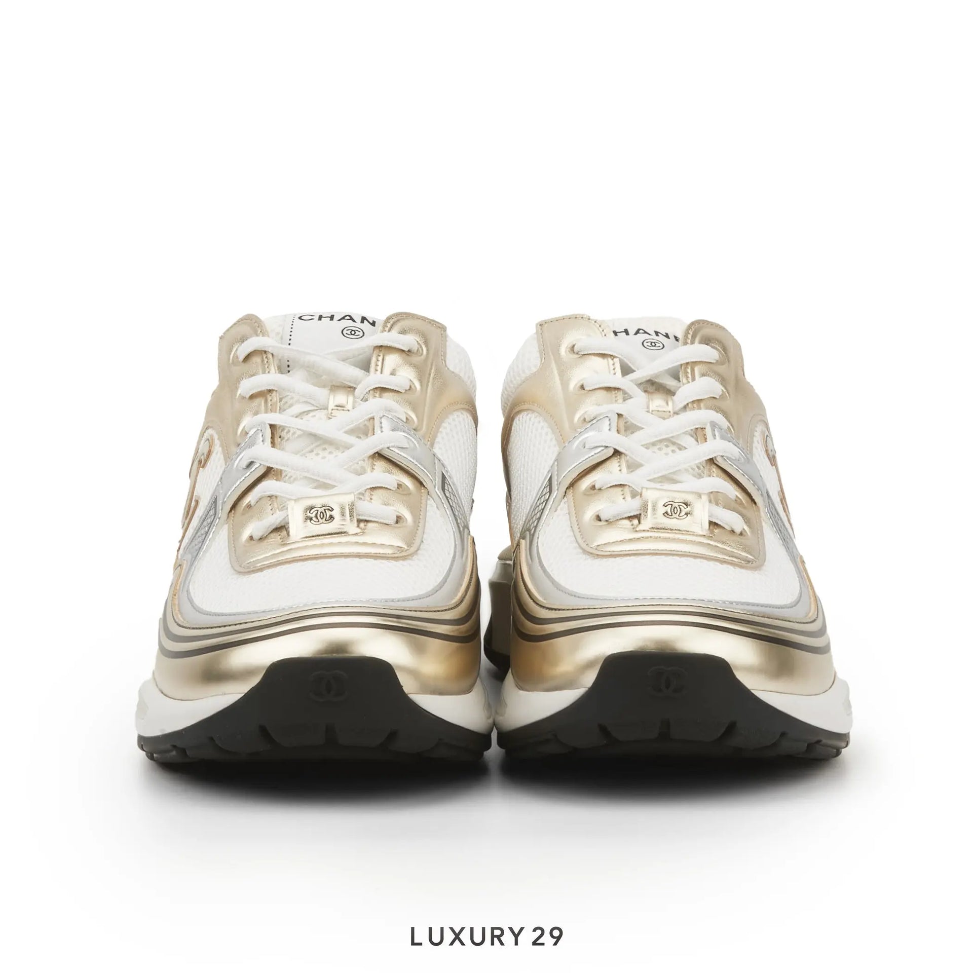 Chanel Trainers Fabric & Laminated Gold CHANEL