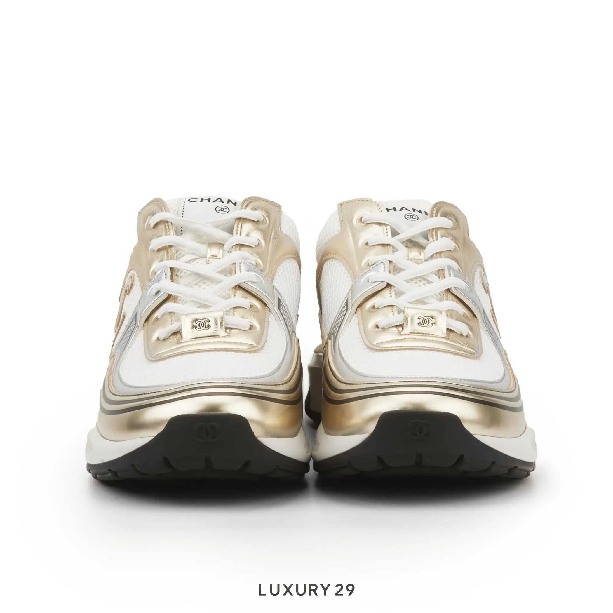 Chanel Trainers Fabric & Laminated Gold CHANEL